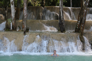 Mum swimming in Tad Sae waterfall